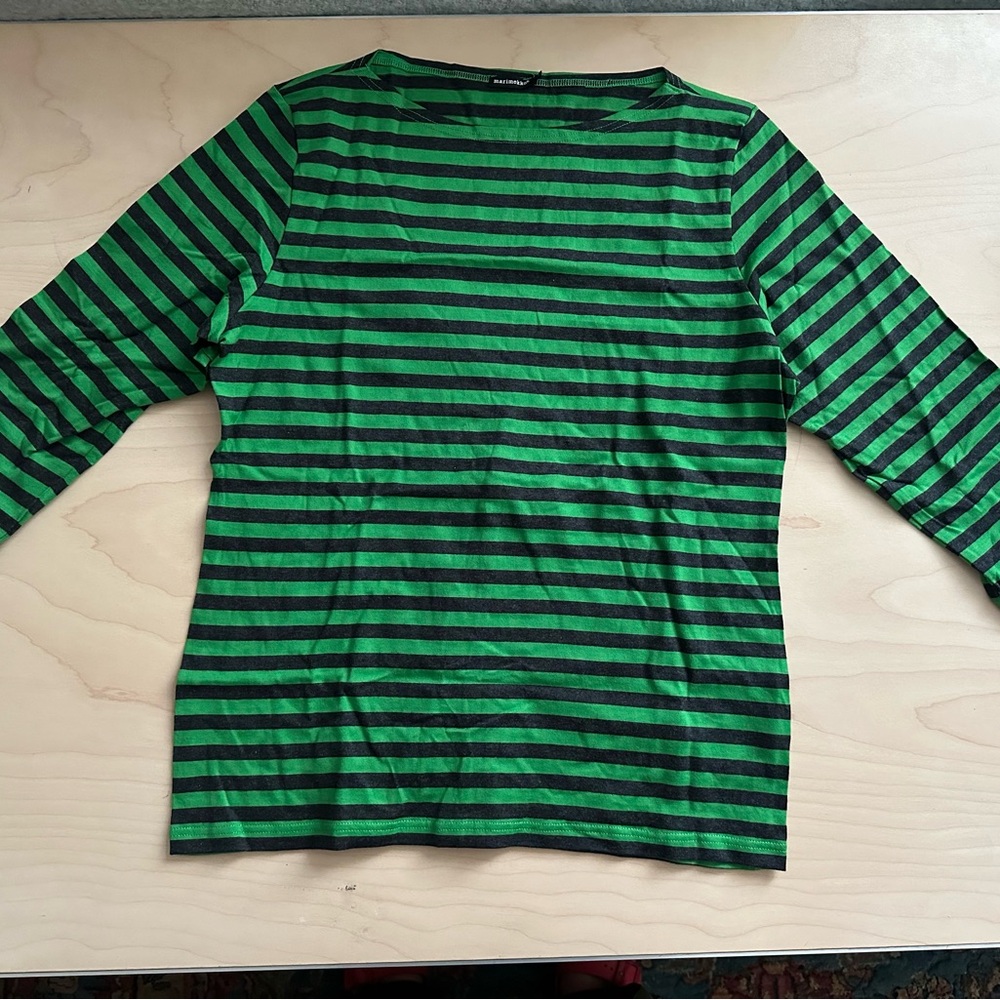 Marimekko Green and Black Long Sleeve Striped Tee